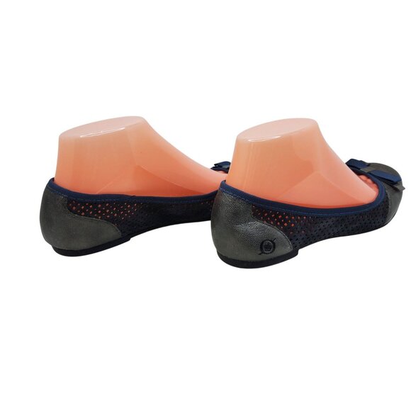 Womens BORN Bow Accent Perforated Eather & Mesh Blue, Metallic Grey Ballet Flats - Picture 5 of 8